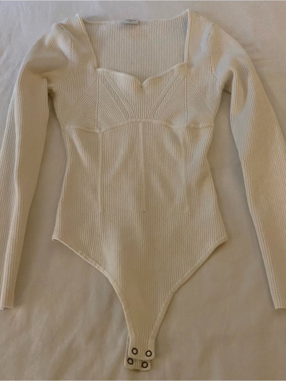 Abercrombie & Fitch Bodysuit Womens M Ivory Ribbed V-Neck Long Sleeve Stretch